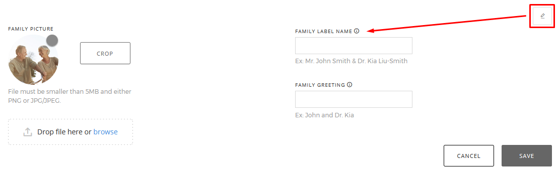edit the Family Label Name field